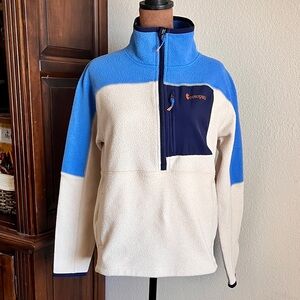 Cotopaxi Salty Granola Girl Fleece Jacket Blue & White Pullover Half Zip Size S
